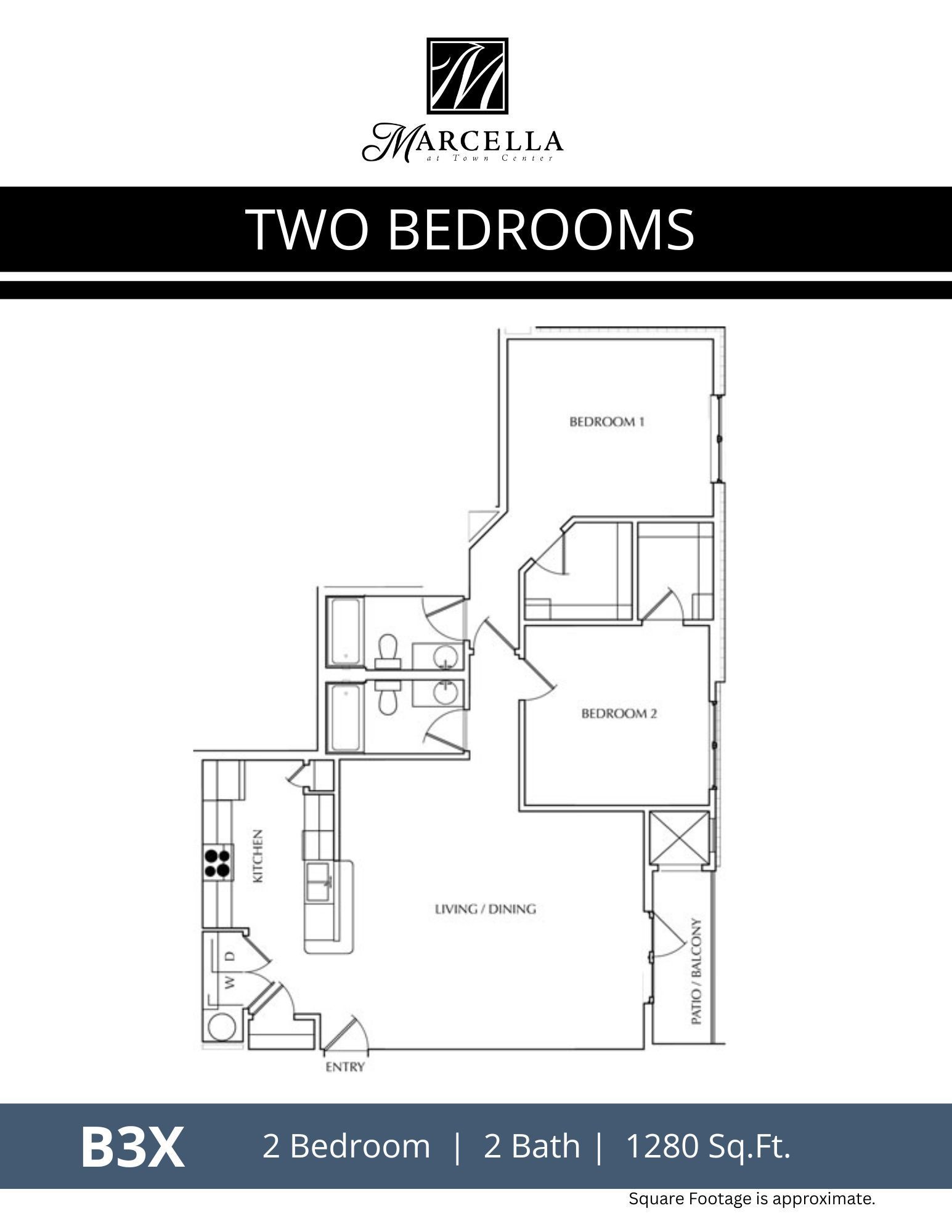 Marcella at Town Center 2 Bedroom B3X floor plan