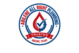 Abilene All Right Plumbing circular logo in red and blue with wrench and checkmark, &ldquo;Trusted&rdquo; ribbon and Abilene, Texas.