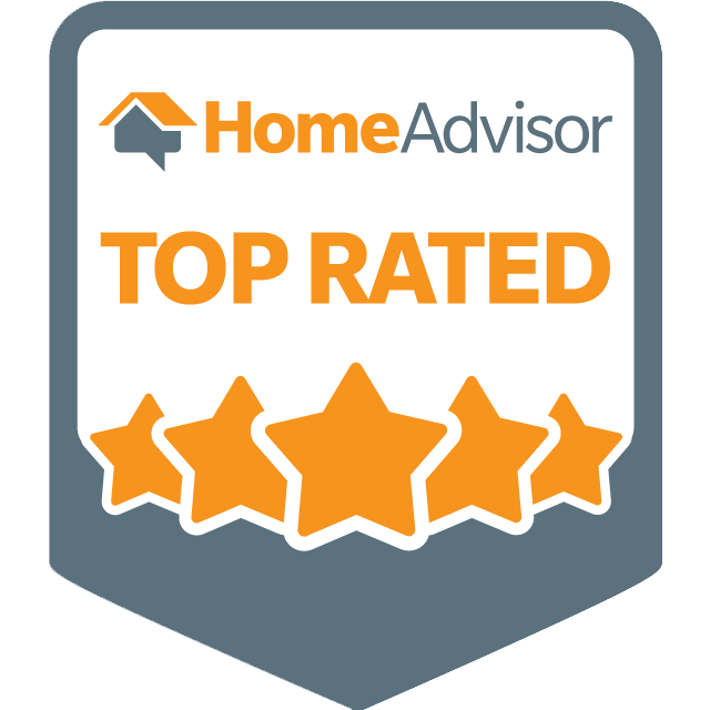 HomeAdvisor Top Rated badge with five orange stars on a gray shield background
