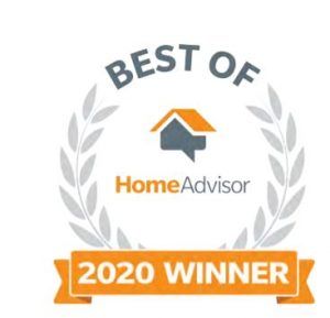 HomeAdvisor Best of 2020 Winner badge with laurel wreath and orange ribbon