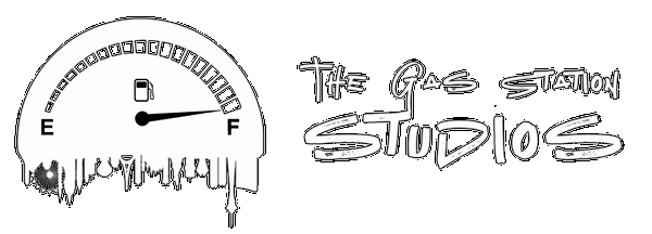 A black and white logo for the gas station studios