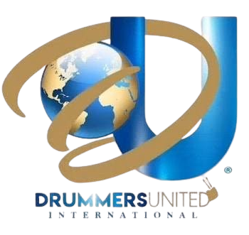Drummers United poster with a central drummer, raised hands, and golden city lights
