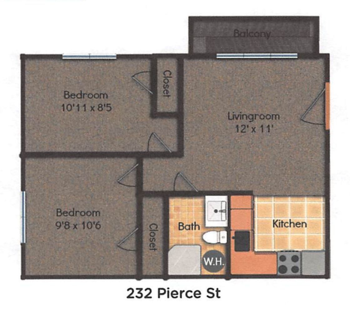 232 Pierce St. 2BR floor plan