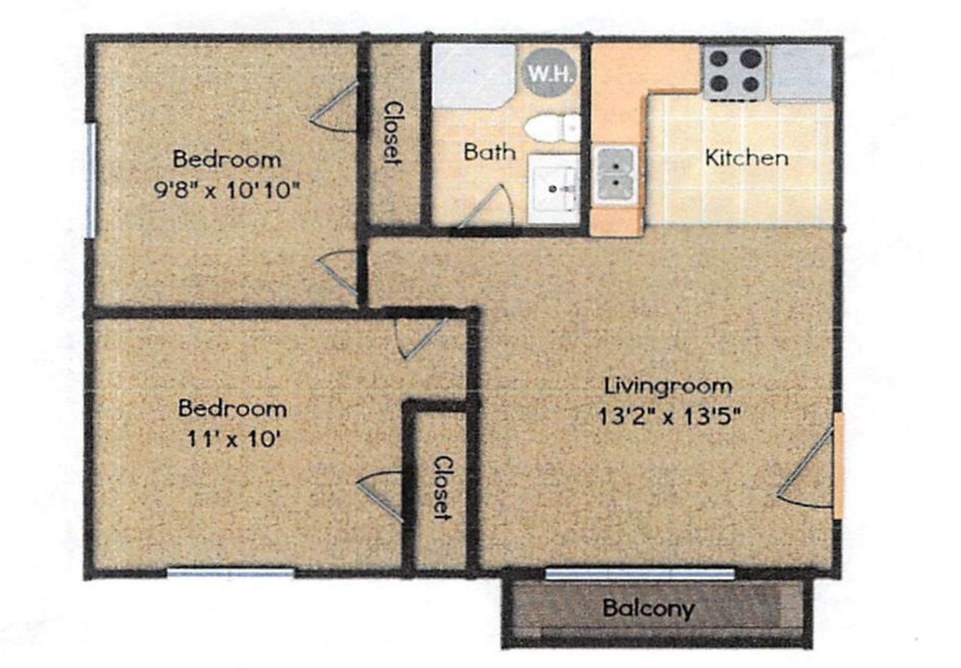 271 S River Road 2BR floor plan