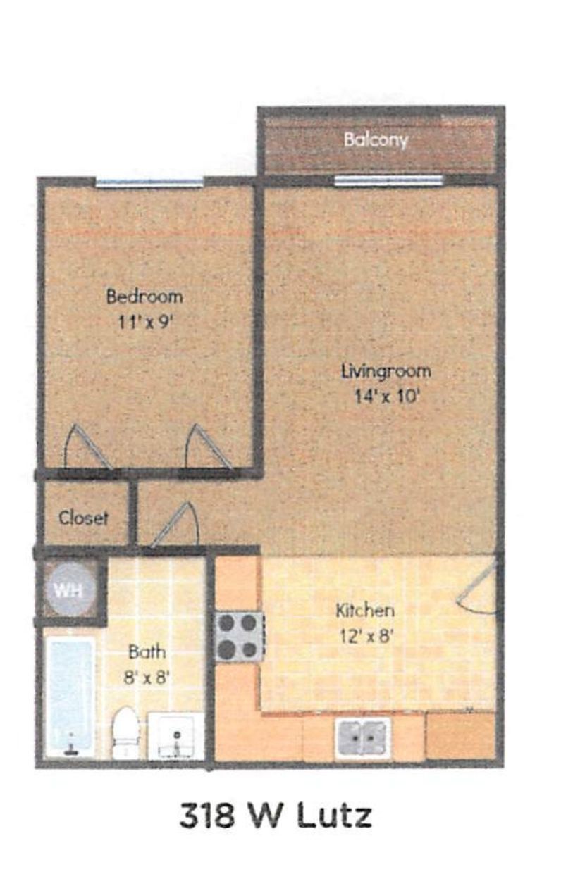 318 W Lutz St. 1BR floor plan