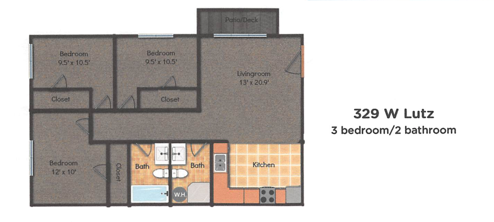 329 W Lutz St. 3 Bedroom/2 Bath floor plan