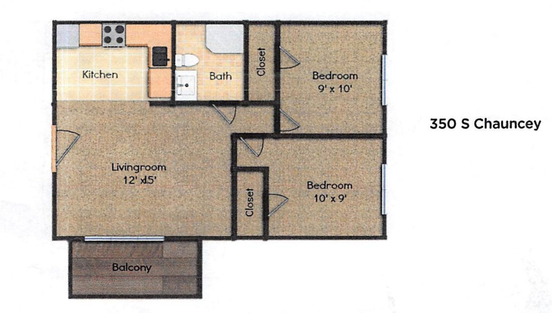 350 S Chauncey 2BR floor plan