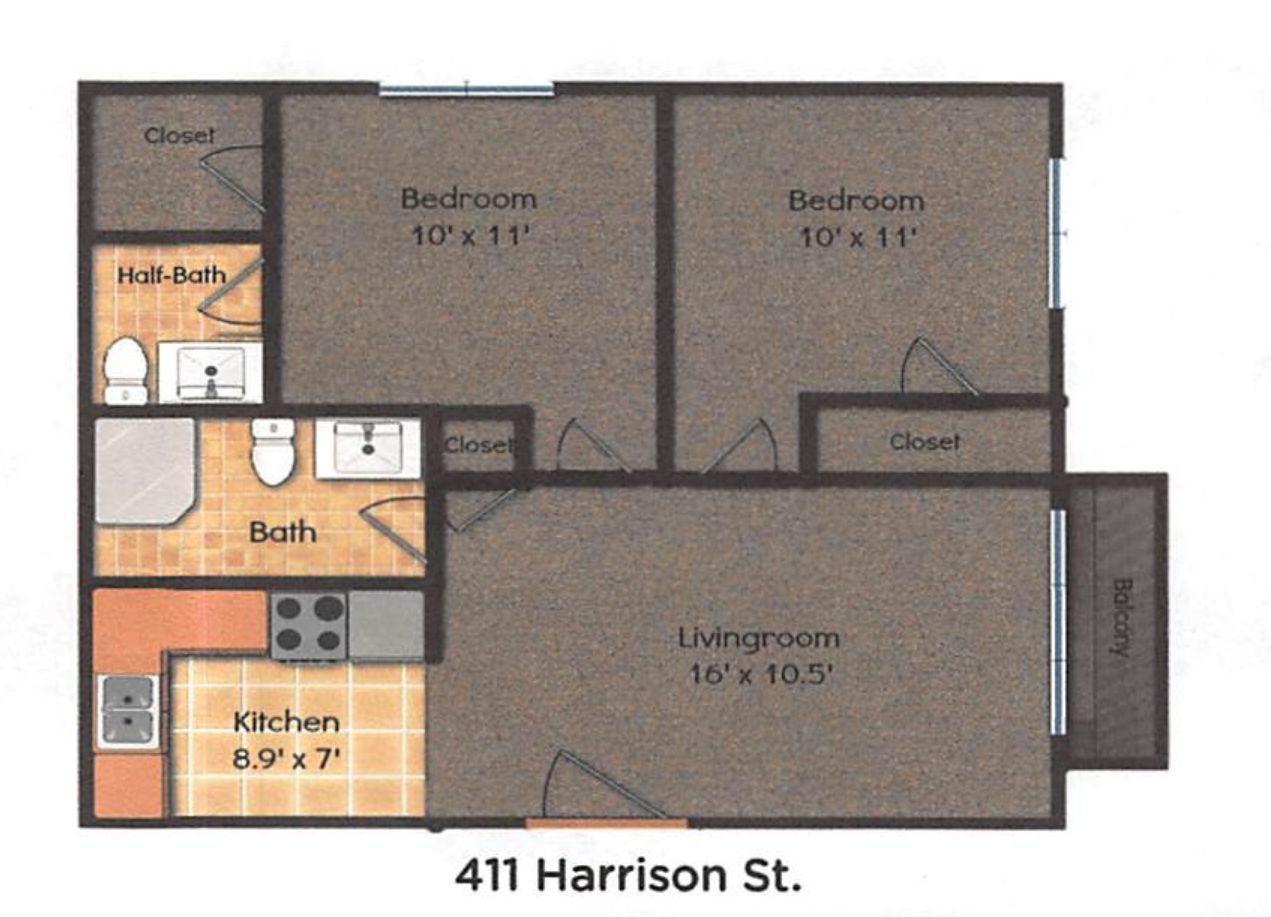 411 Harrison St. 2BR floor plan
