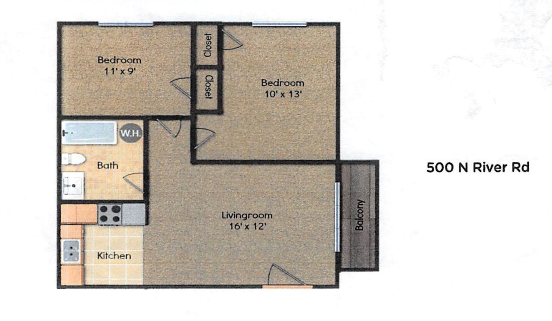 500 N River Rd 2BR floor plan