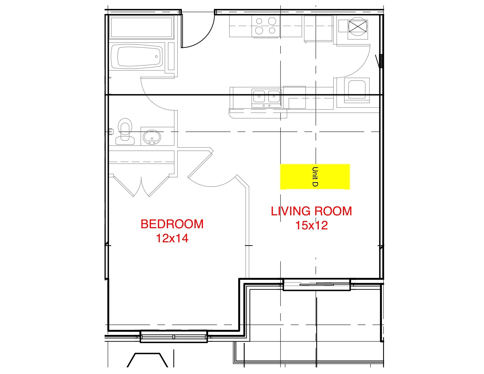 Hi Vine 1 BR floor plan Unit D