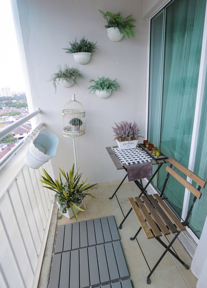 Beautiful decorated apartment balcony.