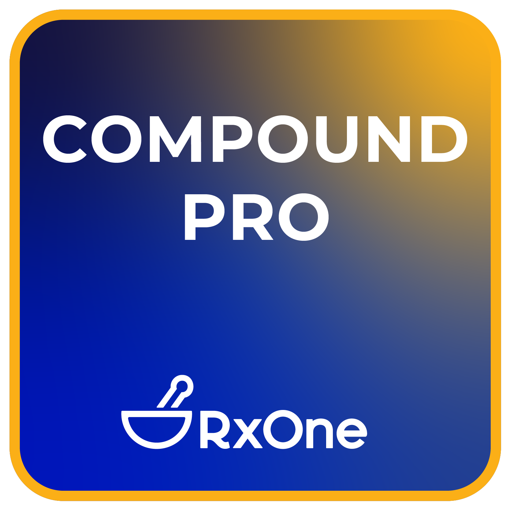 A blue and yellow compound pro logo with a mortar and pestle.