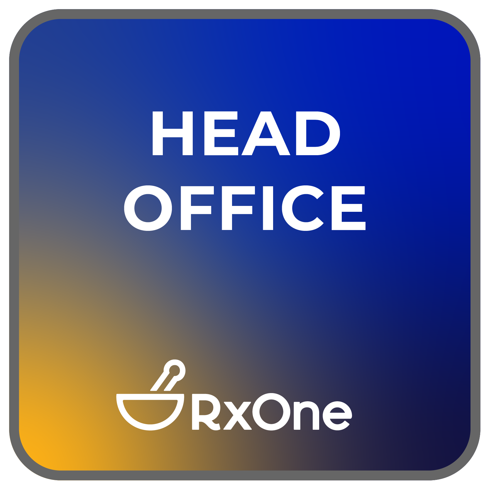A blue button with the words head office written on it.