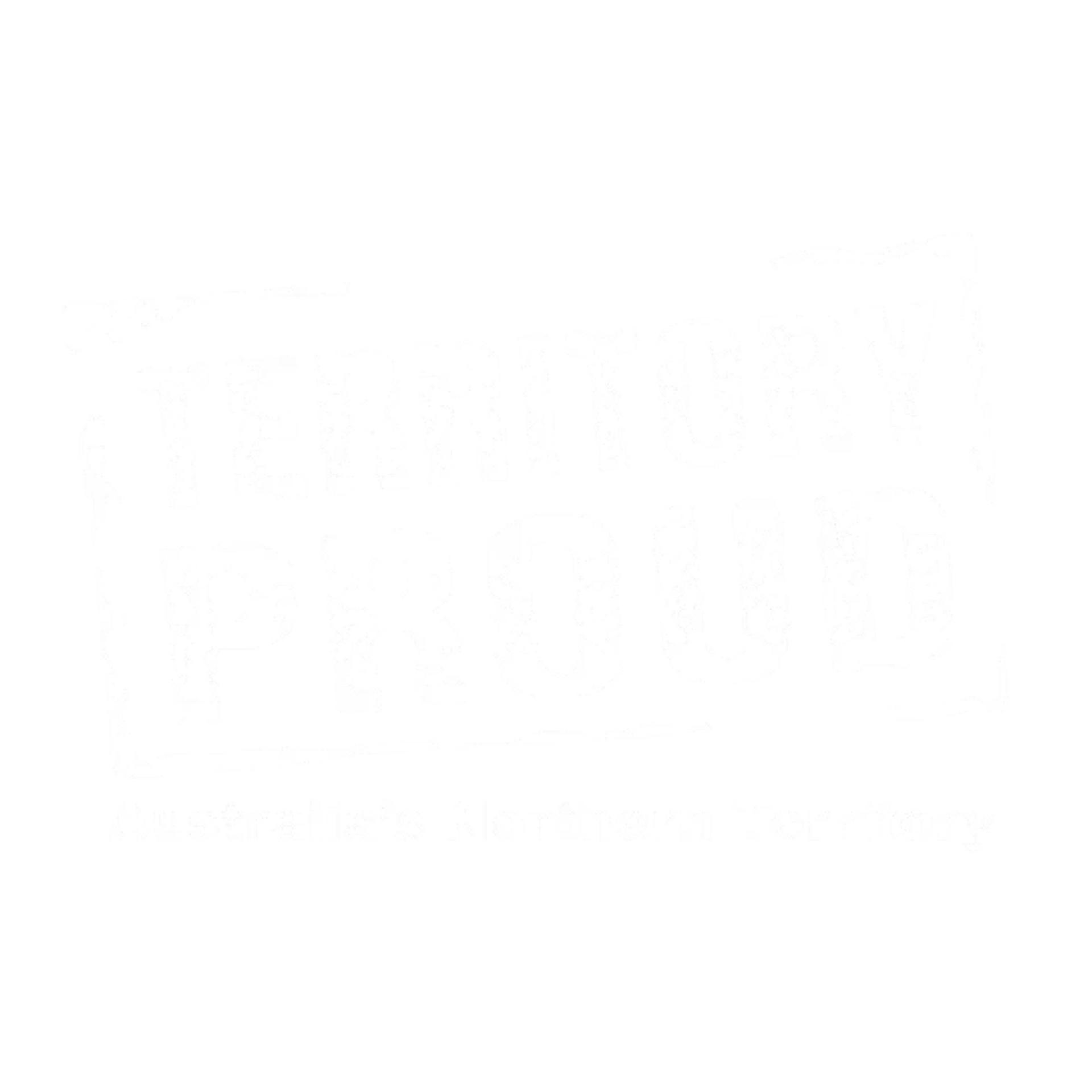 White logo featuring the word