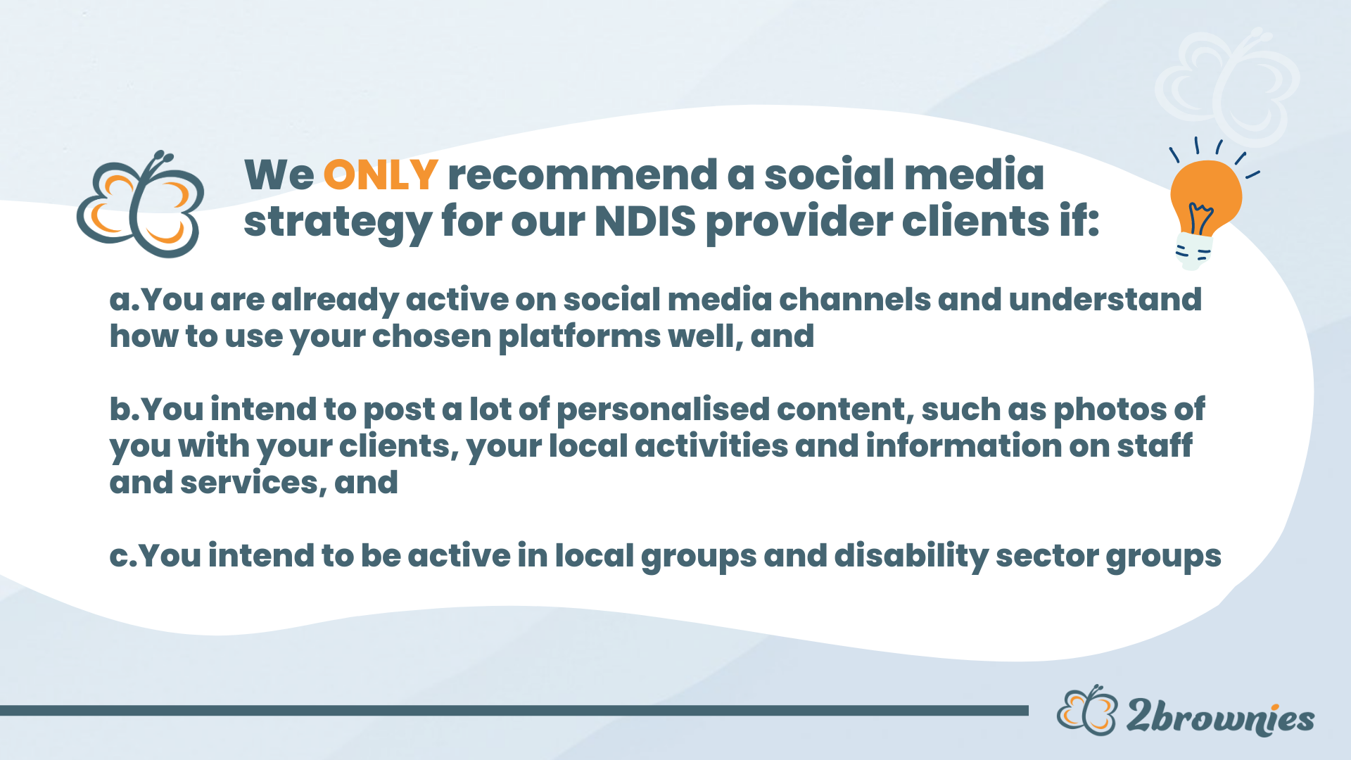 Banner highlighting when a social media strategy is appropriate for NDIS service providers