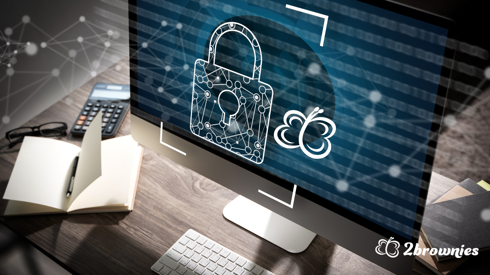 Privacy lock for website displayed on computer screen with 2Brownies logo