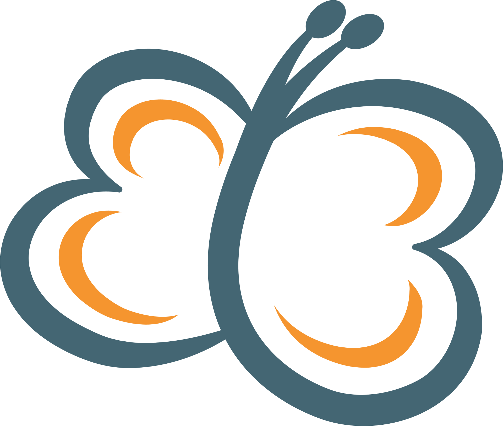 Abstract butterfly logo in teal and orange with flowing wing shapes