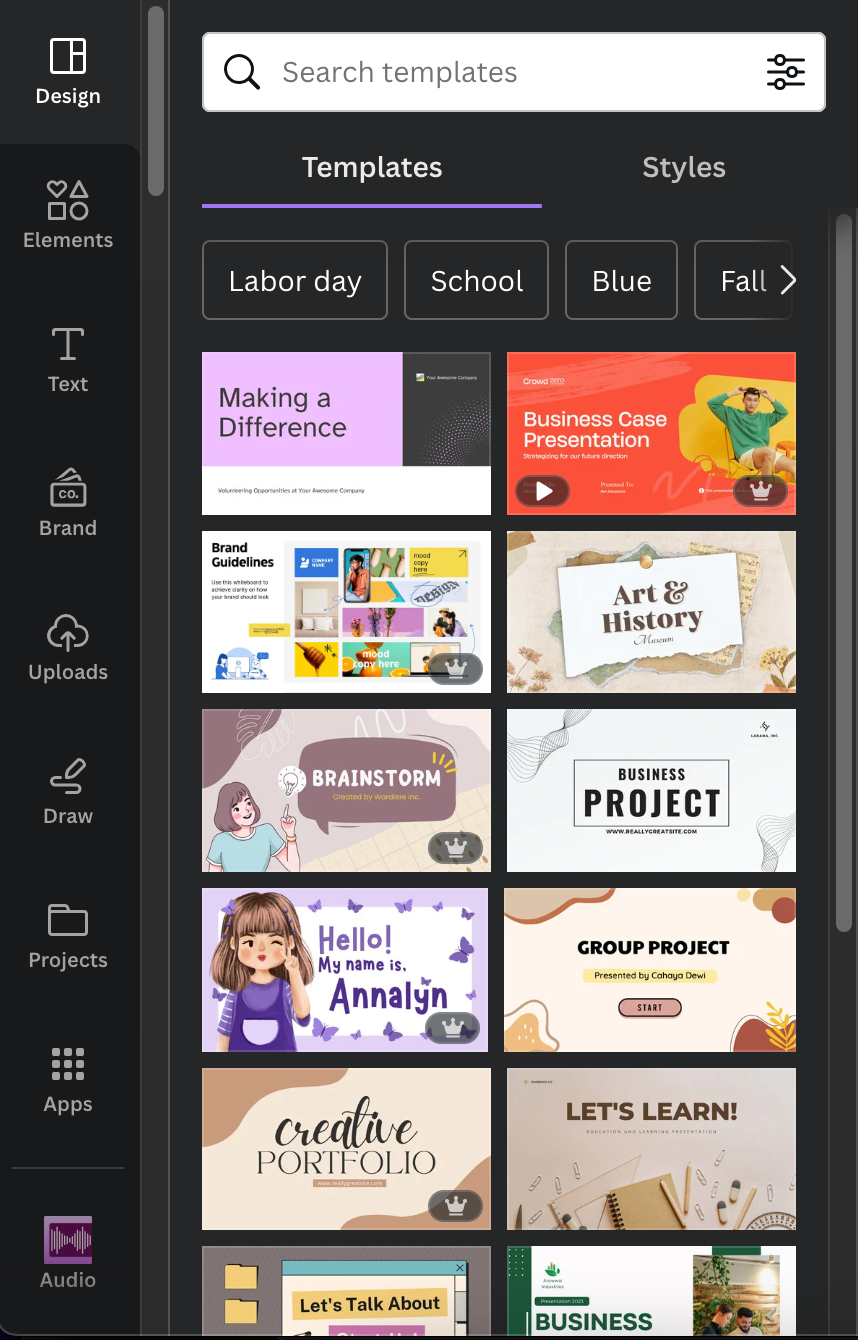 Canva design interface menu or tools