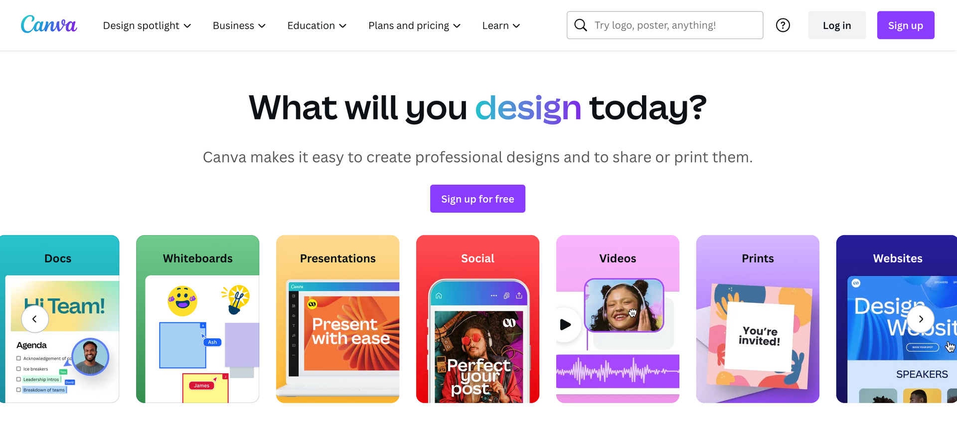 Canva home page