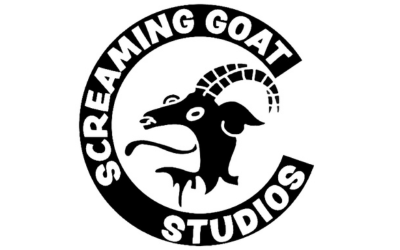 Black-and-white Screaming Goat Studios logo with a stylized goat head in a circular emblem