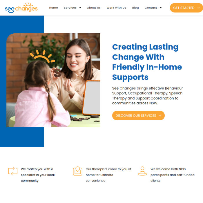 Woman and child smiling on a couch beside text about friendly in-home support services