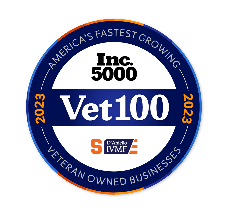 A sticker that says inc. 5000 vet 100 veteran owned businesses