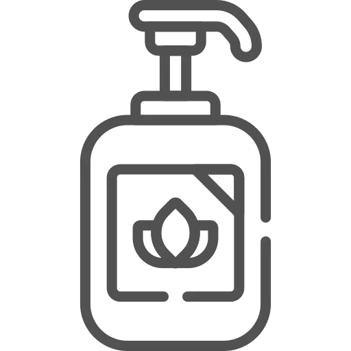 Dispensador de jabón con logo floral.