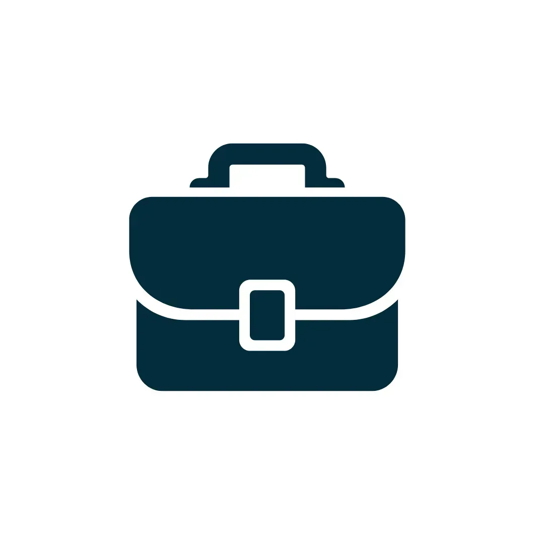 Dark blue briefcase with a white clasp and handle.
