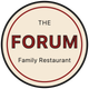 The Forum Family Restaurant logo in cream, red, and black inside a circular emblem
