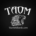 Logo for Taom billiards: White stylized text 