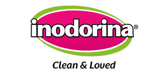 Logo per Inodorina, caratterizzato da un ovale rosa all'interno di un ovale verde, con testo bianco,