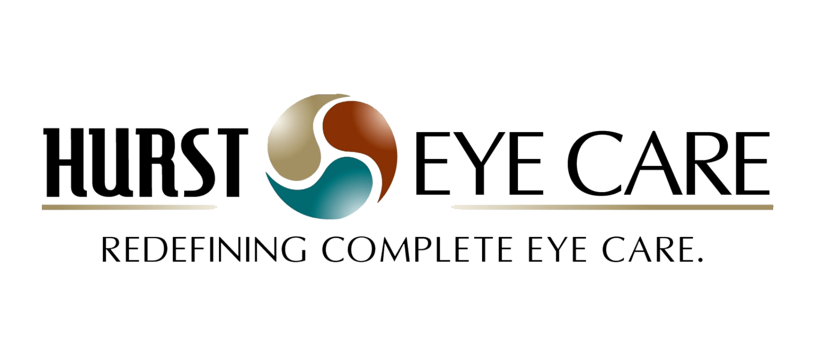Hurst Eye Care logo with brown and teal eye icon and tagline “Redefining complete eye care.”