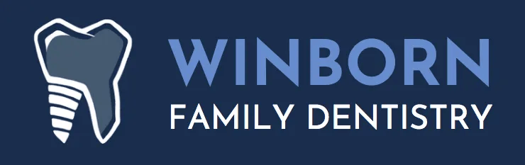 Winborn Family Dentistry logo with white tooth icon and blue text on dark blue background