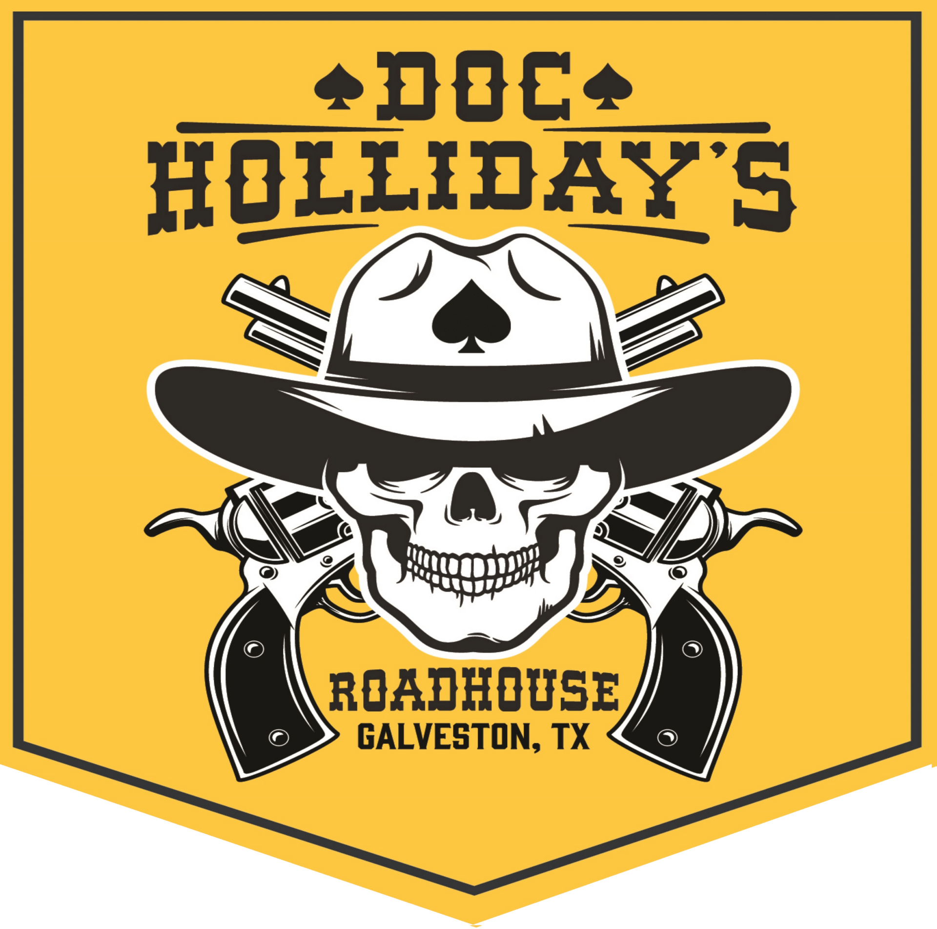 A logo for doc holiday 's roadhouse in galveston texas