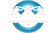 Logo featuring a house and hammers inside a blue circle; text reads