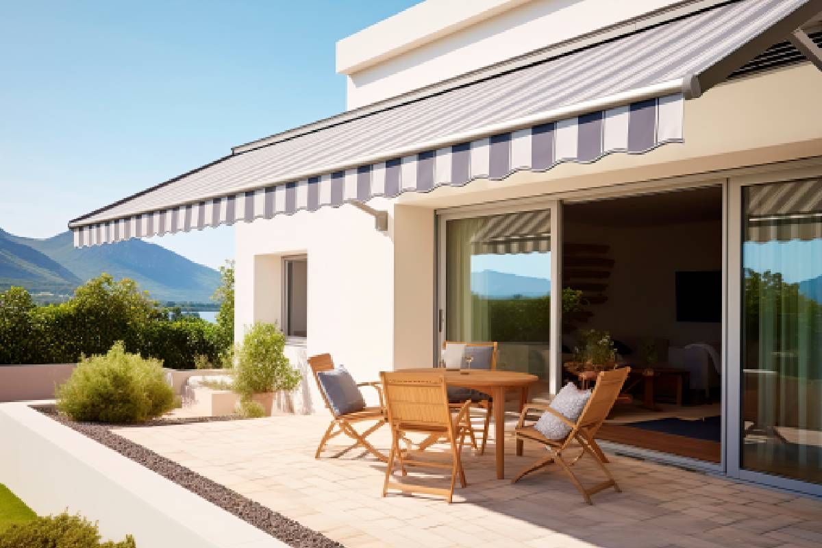 Outdoor patio near Vacaville, CA, with patio furniture and patio awning