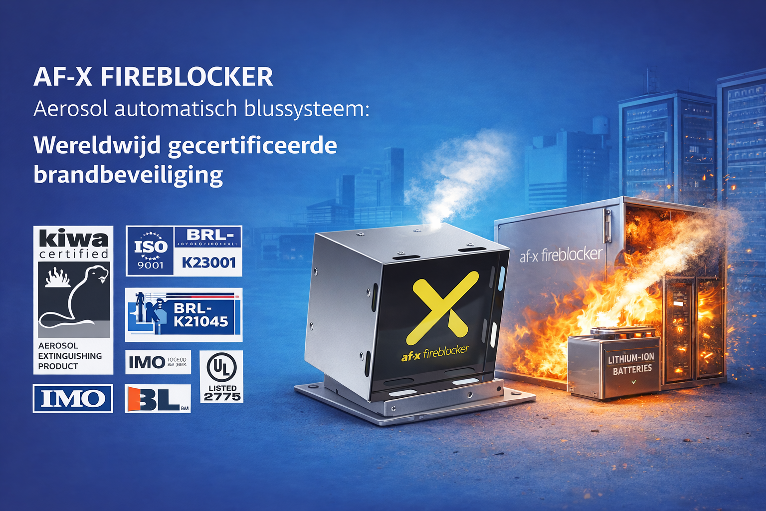 AF-X Fireblocker aerosol blussysteem wereldwijd gecertificeerd brandveiligheid