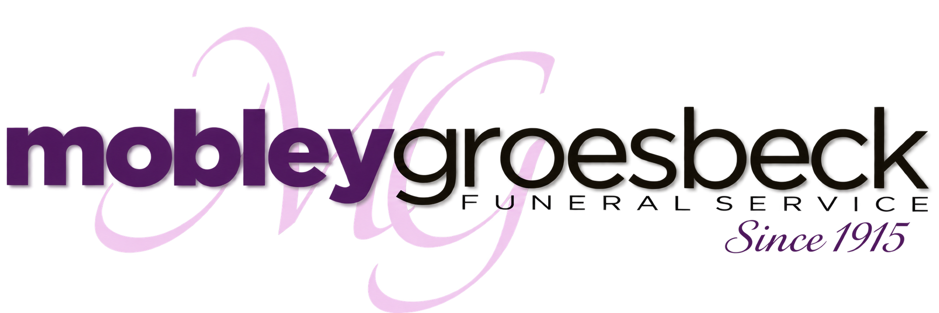 Mobley Groesbeck Funeral Service logo in purple and black with stylized initials and &ldquo;Since 1915&rdquo; text