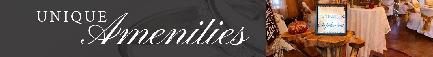 Unique Amenities logo on dark banner with TV and cozy living room scene