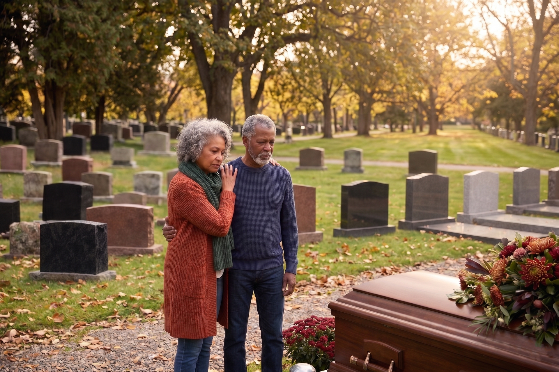 An elderly couple is sitting next to each other in front of a lake.