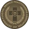Circular gold emblem with a white medical cross and caduceus, surrounded by text for the International Nurse Service Practitioners.
