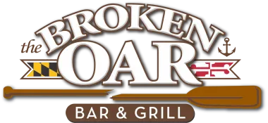 The Broken Oar Bar & Grill logo in brown and gold with an anchor and oar