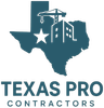 Logo featuring a dark teal Texas map outline with a white star, crane, and building silhouette, over the company name.