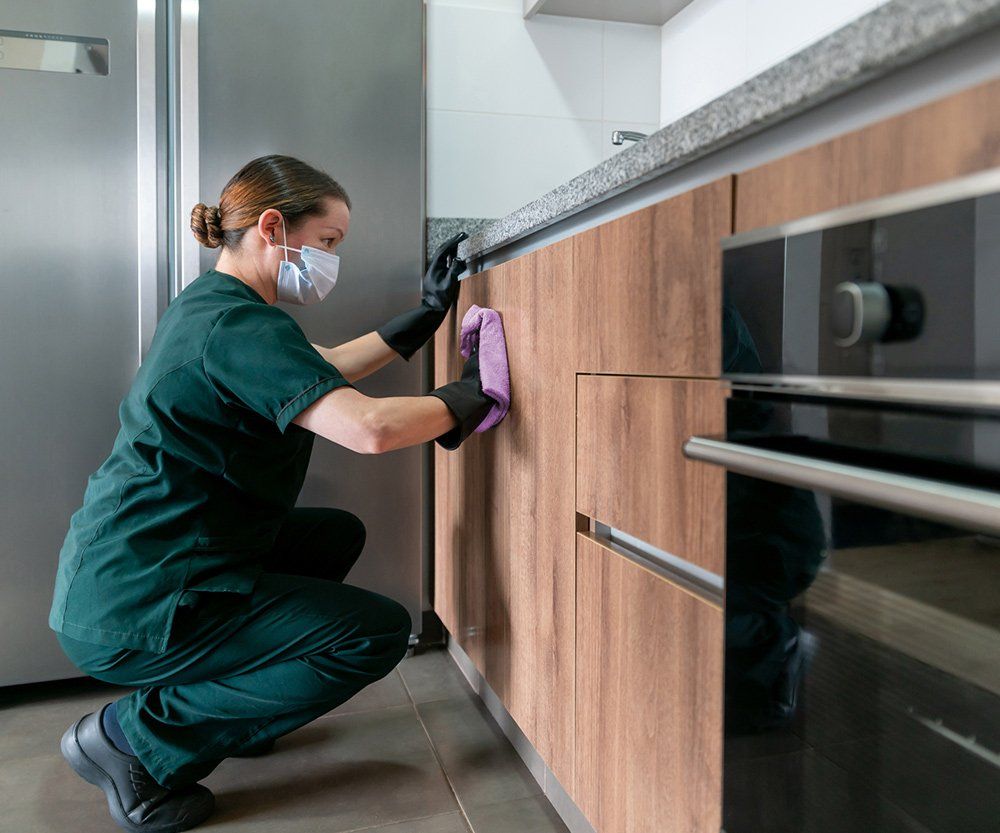 Woman Cleaning The Kitchen Cabinets — Laguna Niguel, CA — Margaret’s Cleaning Service Woman Cleaning The Kitchen Cabinets — Laguna Niguel, CA — Margaret’s Cleaning Service
