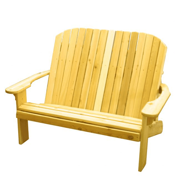 A yellow wooden bench with a white background