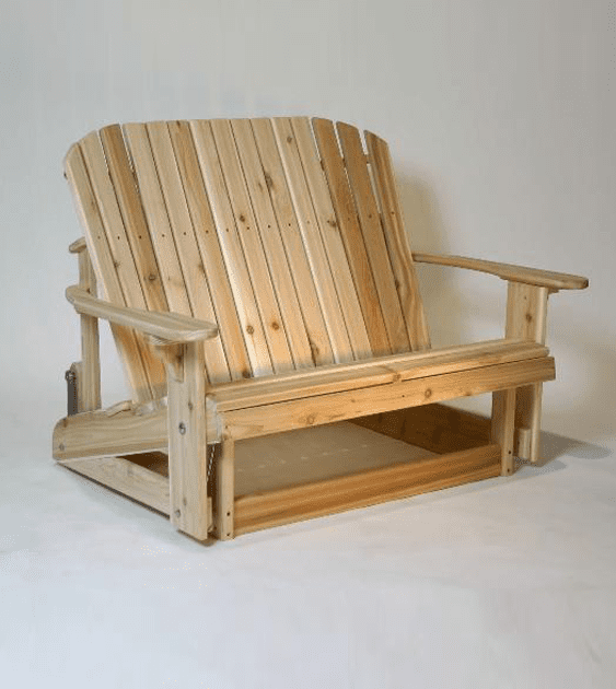 A wooden bench is sitting on a white surface.
