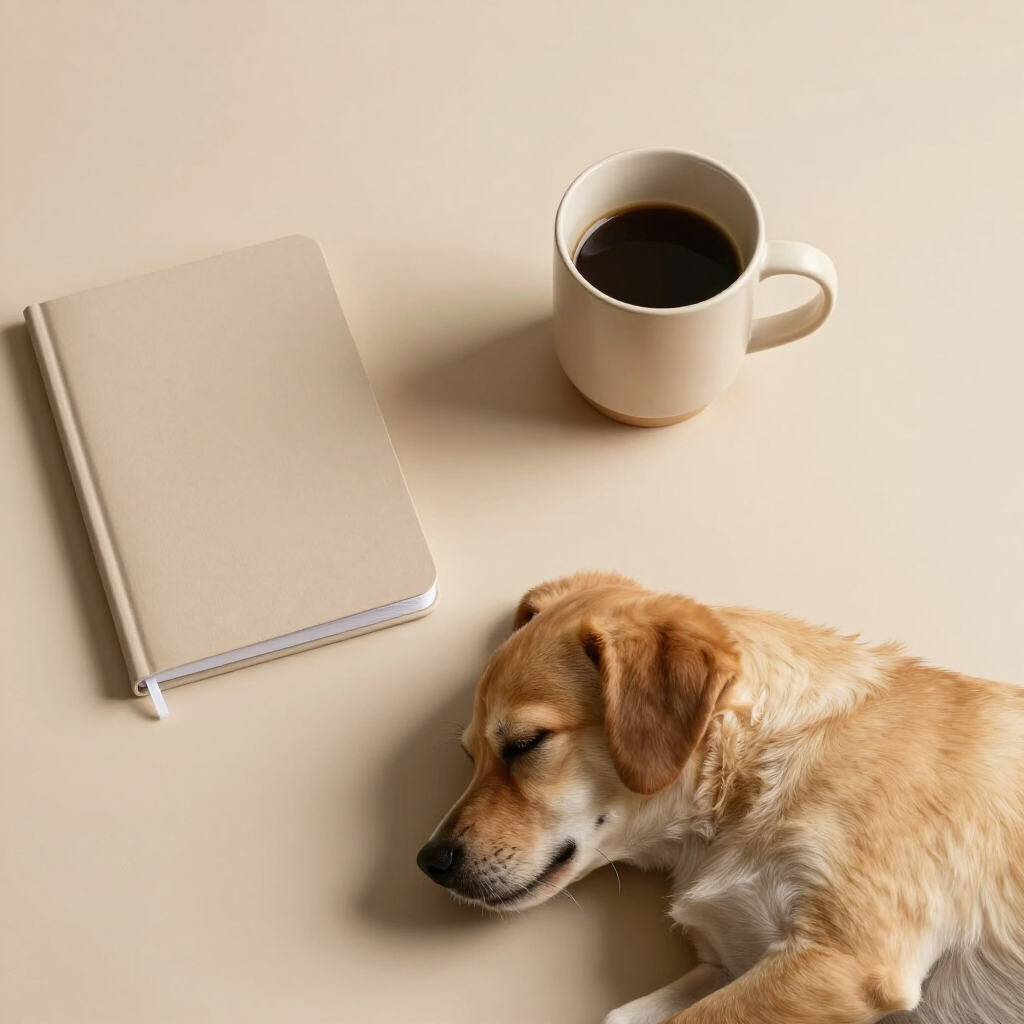 Escritorio cálido con mascota descansando