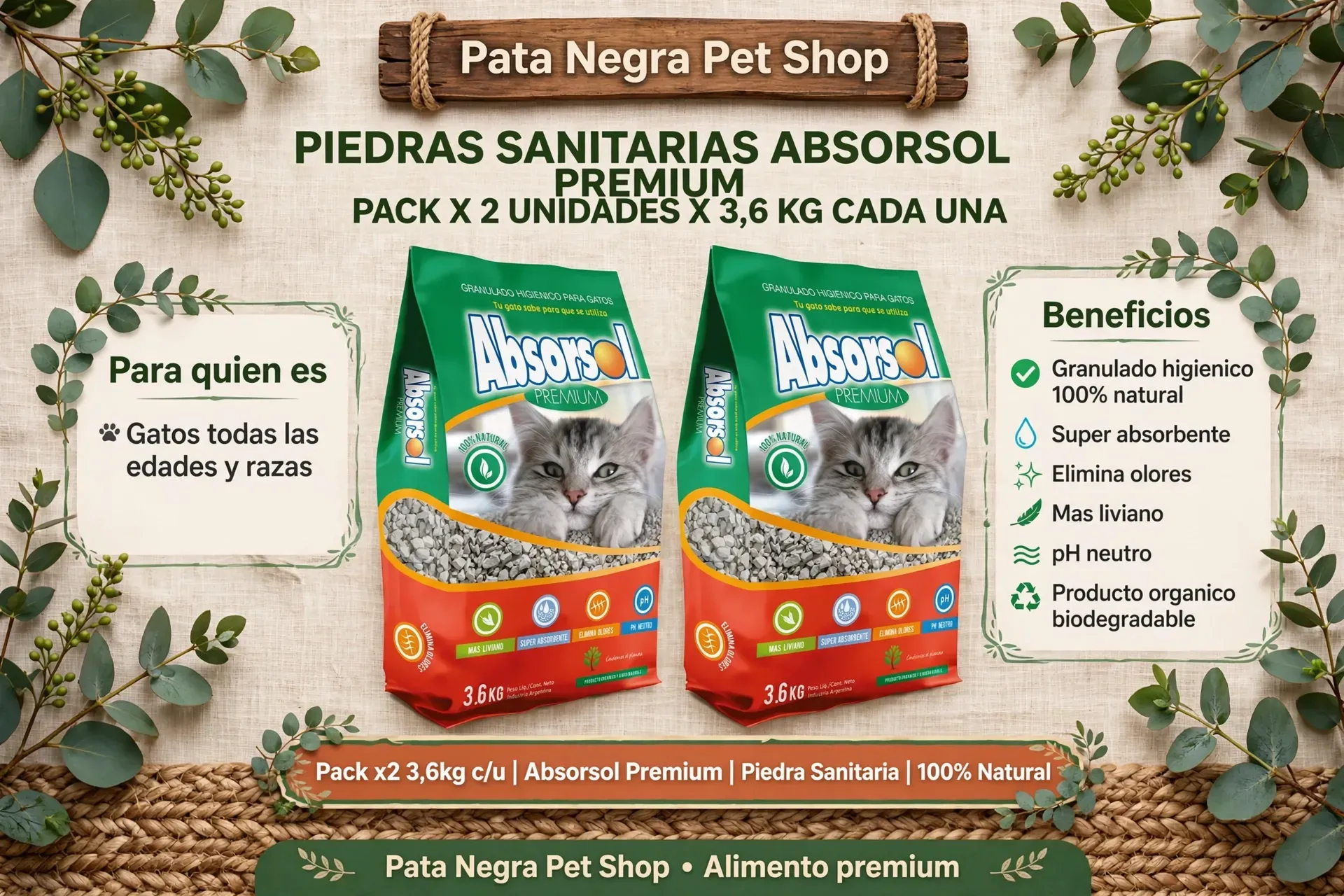 PACK AHORRO MES --- Piedras ABSORSOL x 7.2 kg