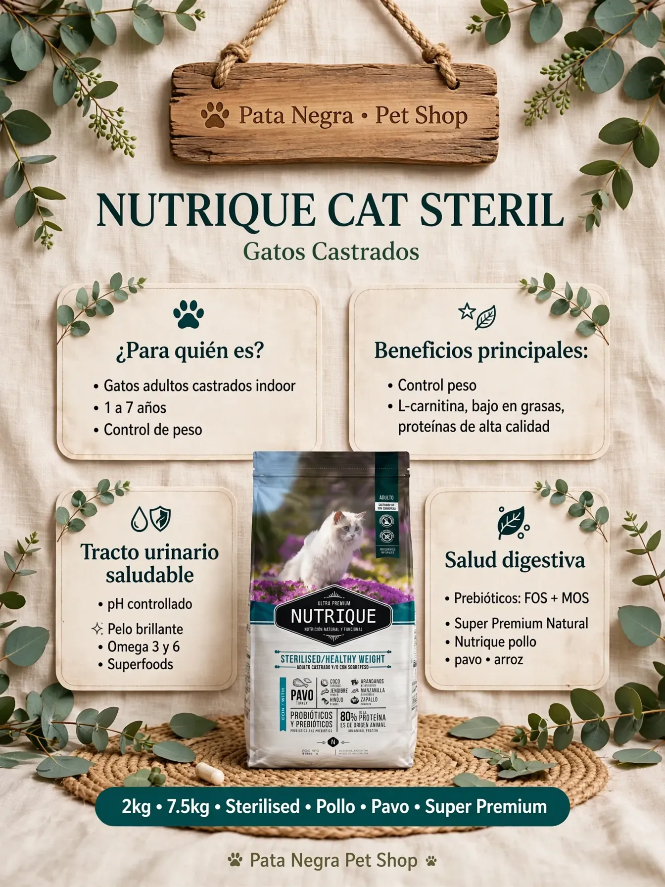 Nutrique Young Adult Cat Sterilised – Nutrición Natural para Gatos Esterilizados