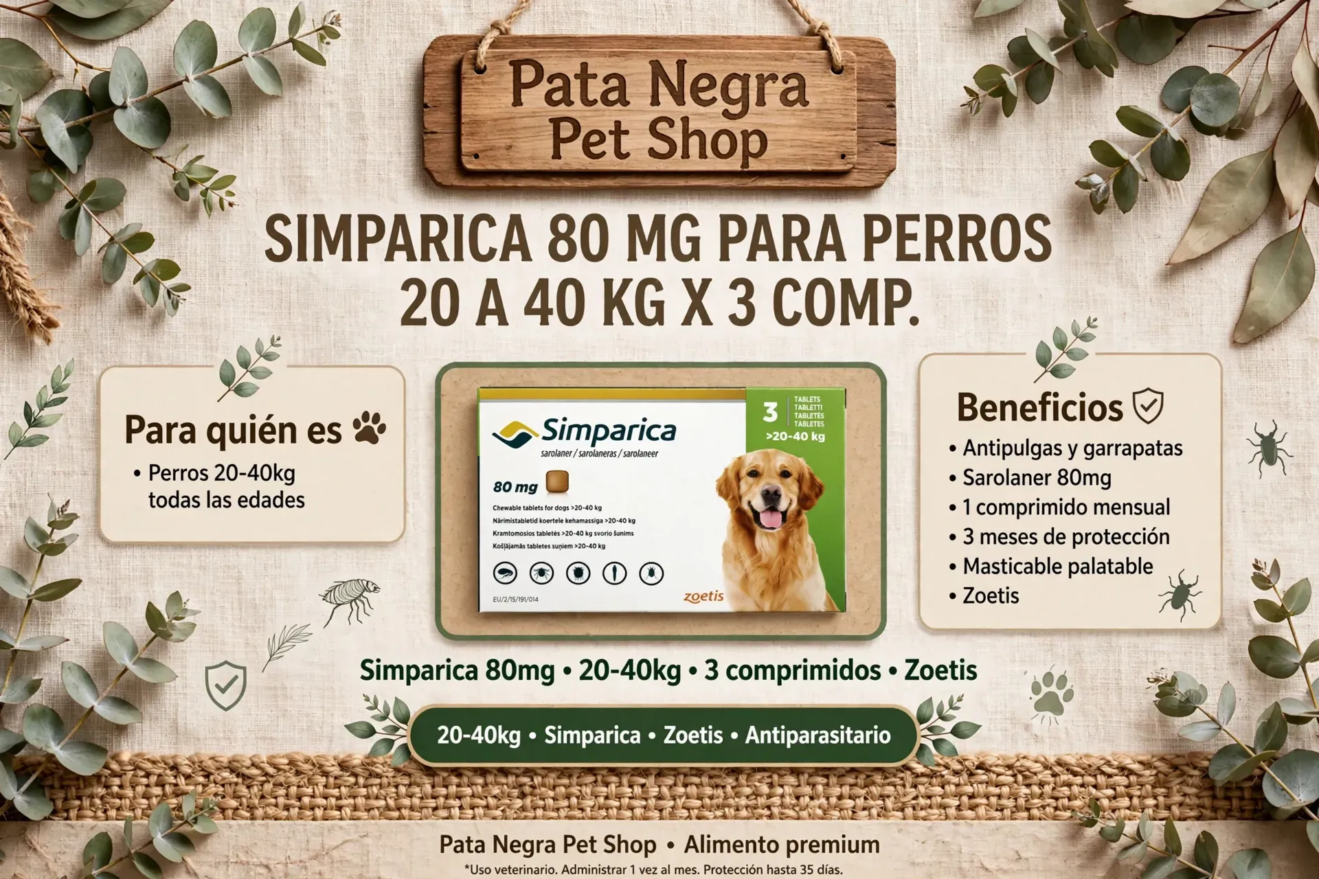 Pipeta SIMPARICA 20 a 40 KG (Comprimidos)